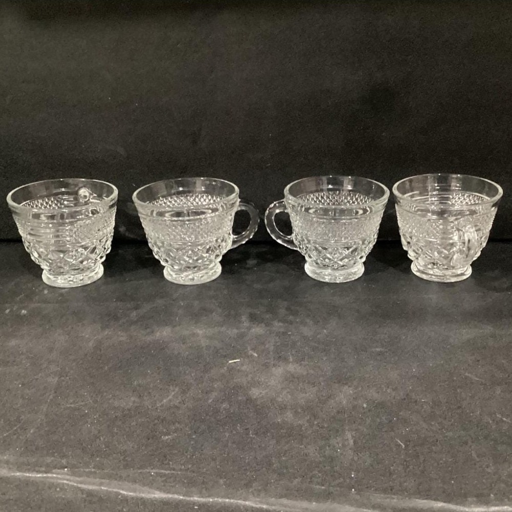 Vintage Anchor Hocking WEXFORD  Clear Glass Punch Coffee Cups Set‎ of 4